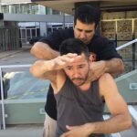 Defense against choke from behind with a push demonstration